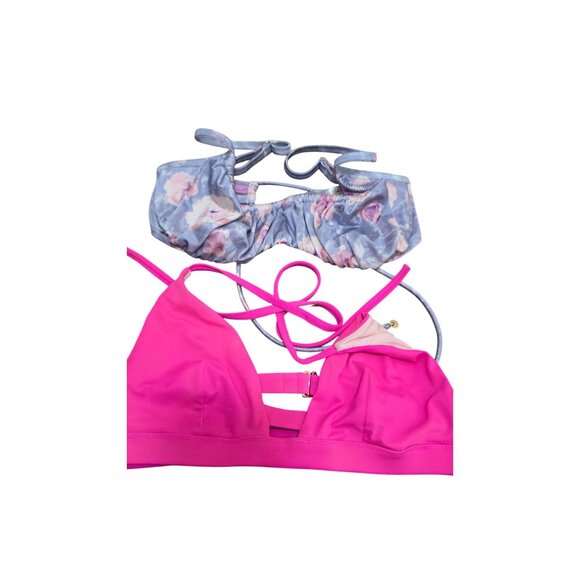 Victorias Secret Women's Set Of 2 Bikini Tops M & 32DDD/F70 Pink & Floral - Picture 1 of 6